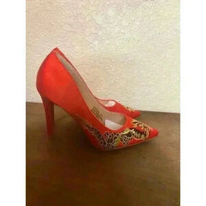 Penny Loves Kenny Brand New Womens Red Satin Stiletto Heel With Golden Dragons 7